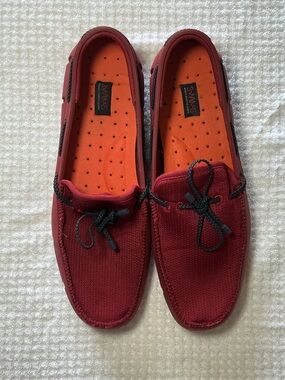 Swims Men's Red Canvas Boat Shoes with Orange Insoles